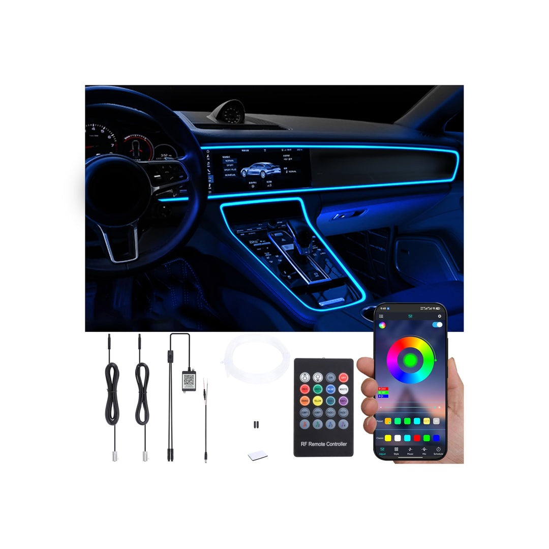 QAUBEN Auto Umgebungsbeleuchtung Glasfaserkabel 64 Farben Musik Sound Aktiv mit HF-Fernbedienung + A