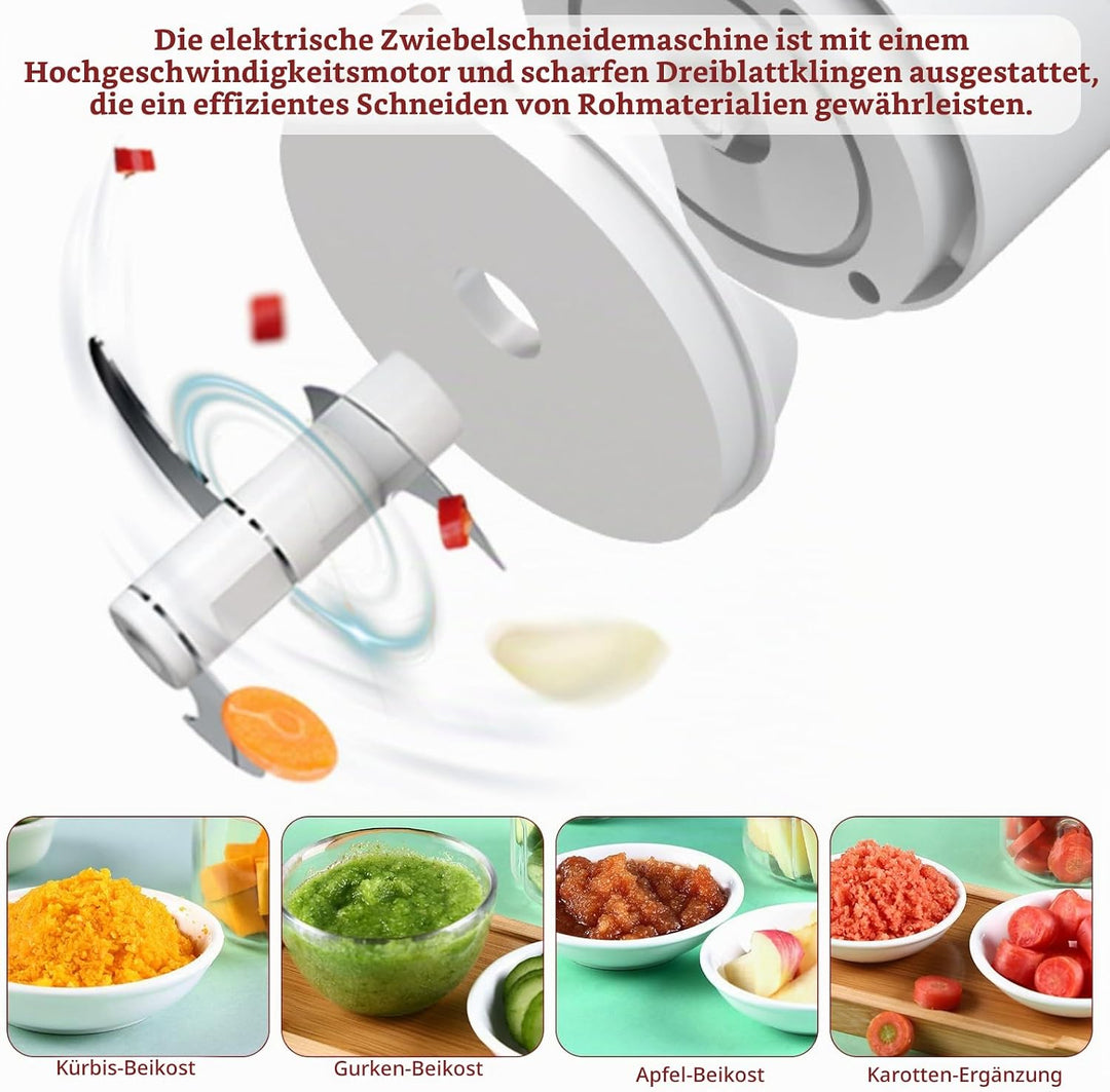 Elektrisch Zwiebelschneider Zwiebel Zerkleinerer：350ML Elektrisch Zerkleinerer USB Wiederaufladbare,