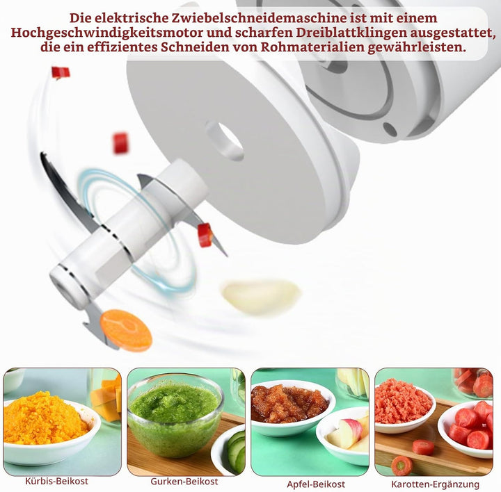 Elektrisch Zwiebelschneider Zwiebel Zerkleinerer：350ML Elektrisch Zerkleinerer USB Wiederaufladbare,