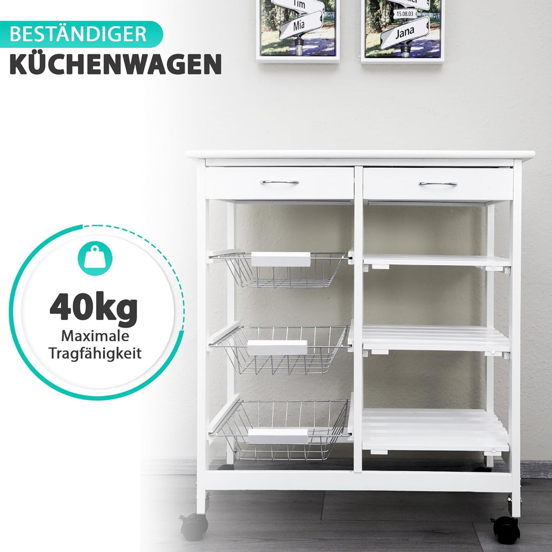DRULINE Servierwagen Beistellwagen 37x67x76 cm, Multifunktionaler Küchentrolley mit 6 Ebenen, Mobile