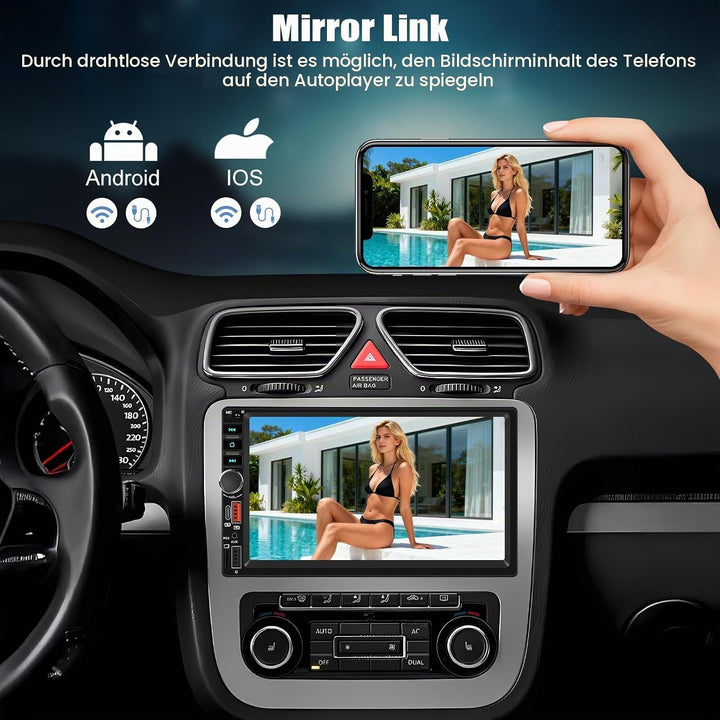 CAMECHO Autoradio mit IPS Bildschirm,7 Zoll 2 Din Apple CarPlay Android Auto Touch Screen Display, W