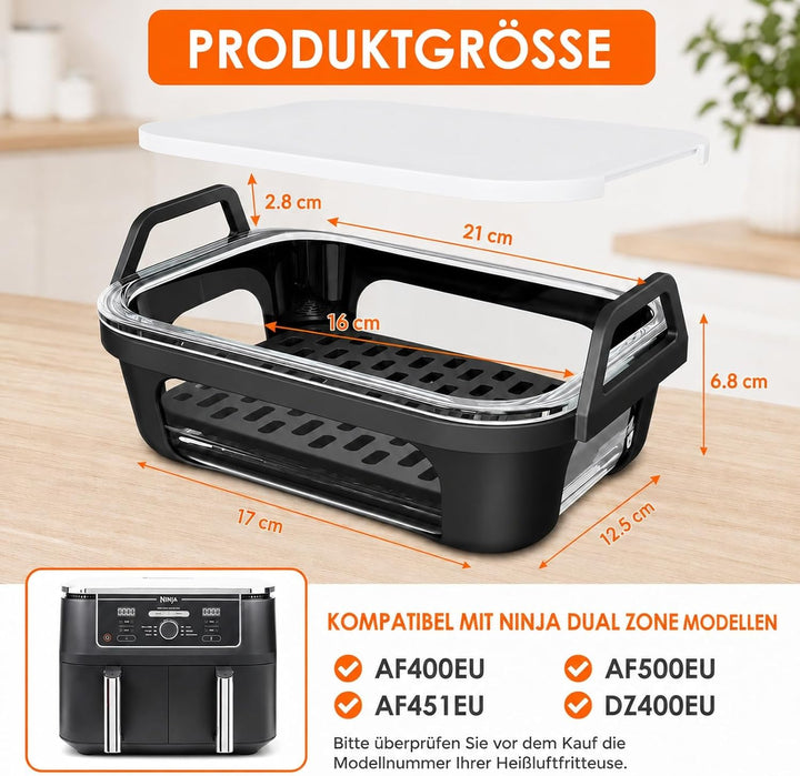 Glas Auflaufform für Airfryer passend für Ninja AF400EU DZ400EU AF500EU – Heissluftfritteuse Zubehör