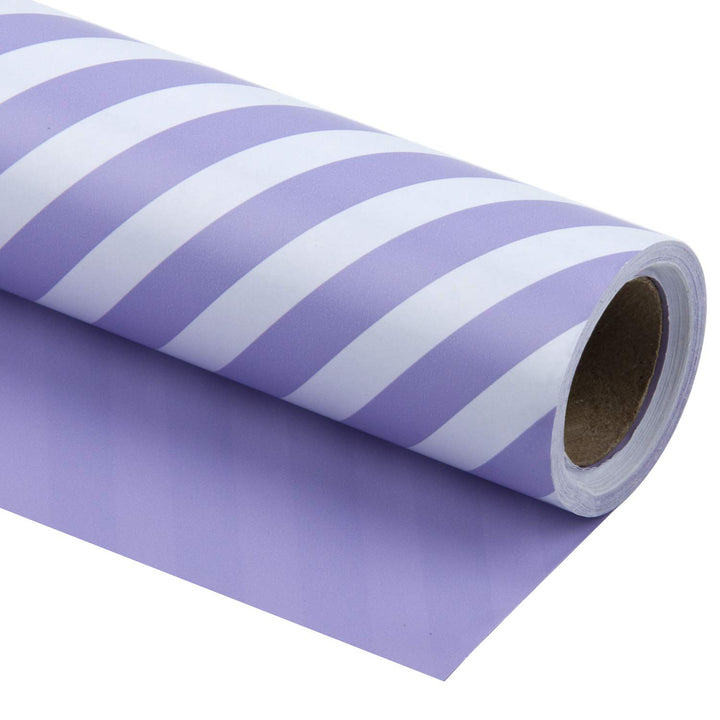 WRAPAHOLIC 76,2 cm wendbares lila Geschenkpapier – Jumbo-Rolle lila und gestreiftes Design für Gebur