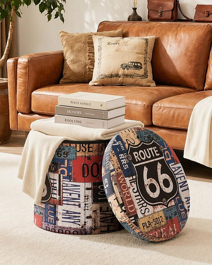 Bonlife Sitzhocker mit Stauraum Aufbewahrungsbox mit Deckel Fusshocker Runde Sofa Hocker Kiste Fuer