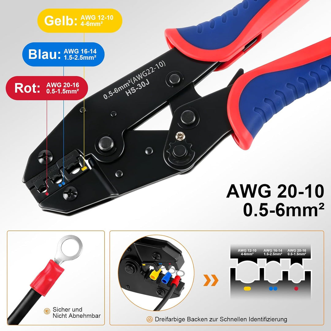 Isoliertes Kabelschuhe Set mit 380 Stück, Crimpzange Kabelschuhe für 0,5–6 mm², geeignet für die Rep