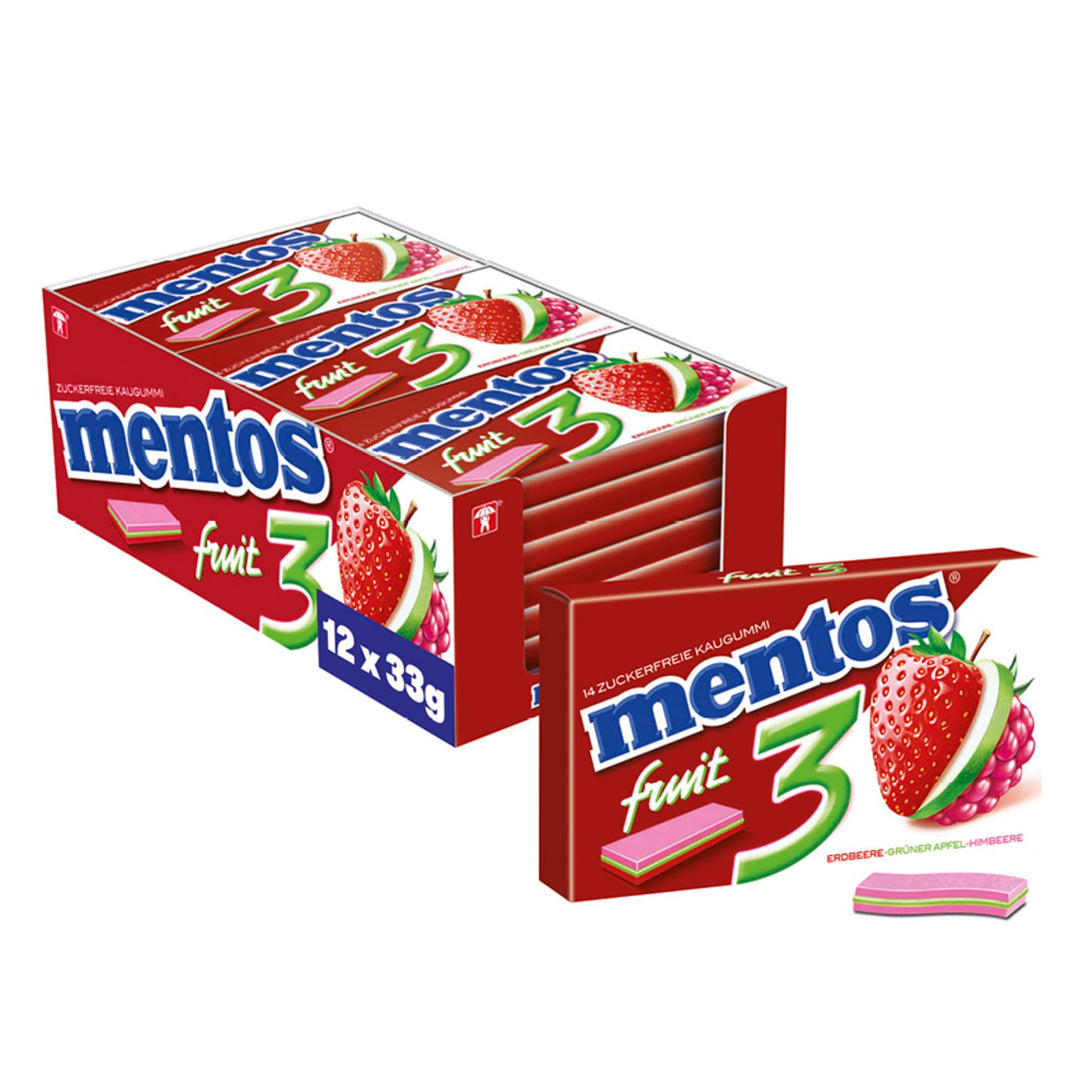 Mentos Kaugummi Fruity Fresh Erdbeere - Grüner Apfel - Himbeere, zuckerfreie Chewing Gum Dragees mit