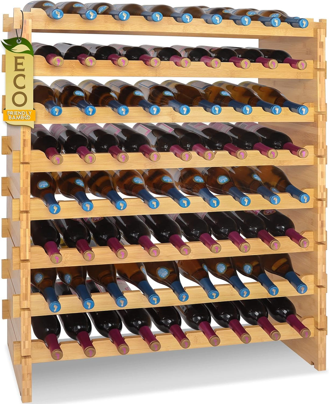NutriChef Weinregal aus Bambus Holz – 72 Flaschen, 4 Etagen – Stapelbares Flaschenregal für Keller o