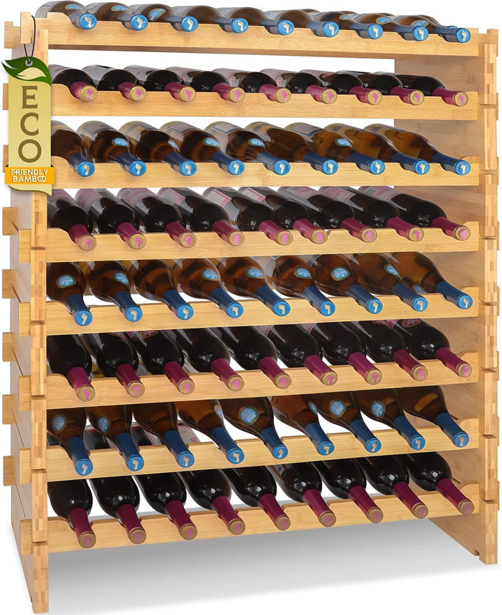 NutriChef Weinregal aus Bambus Holz – 72 Flaschen, 4 Etagen – Stapelbares Flaschenregal für Keller o