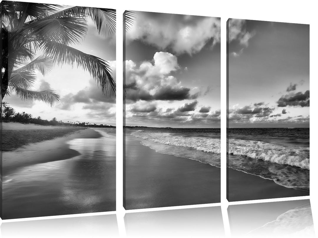Pixxprint Strand Meer Sonnenuntergang als Leinwandbild/Grösse: 3 Teilig (120x80) cm/Wandbild/Kunstdr
