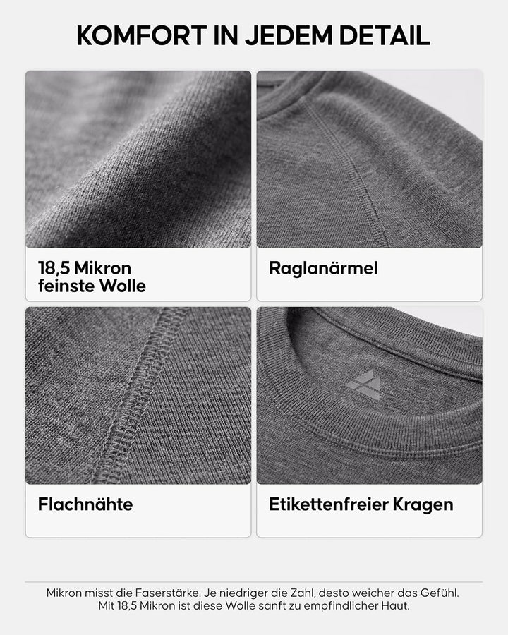 DANISH ENDURANCE Merino Langarm Shirt Herren, Premium Thermo-Unterwäsche, Temperaturregulierendes Fu