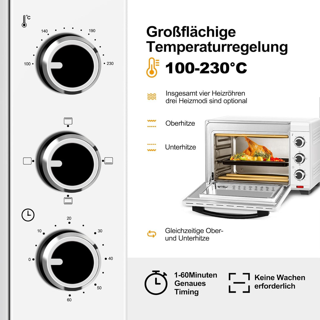 WOLTU Mini Backofen 25 Liter, 1400 Watt Toasterofen | Pizzaofen | Krümelblech mit Timer Minibackofen