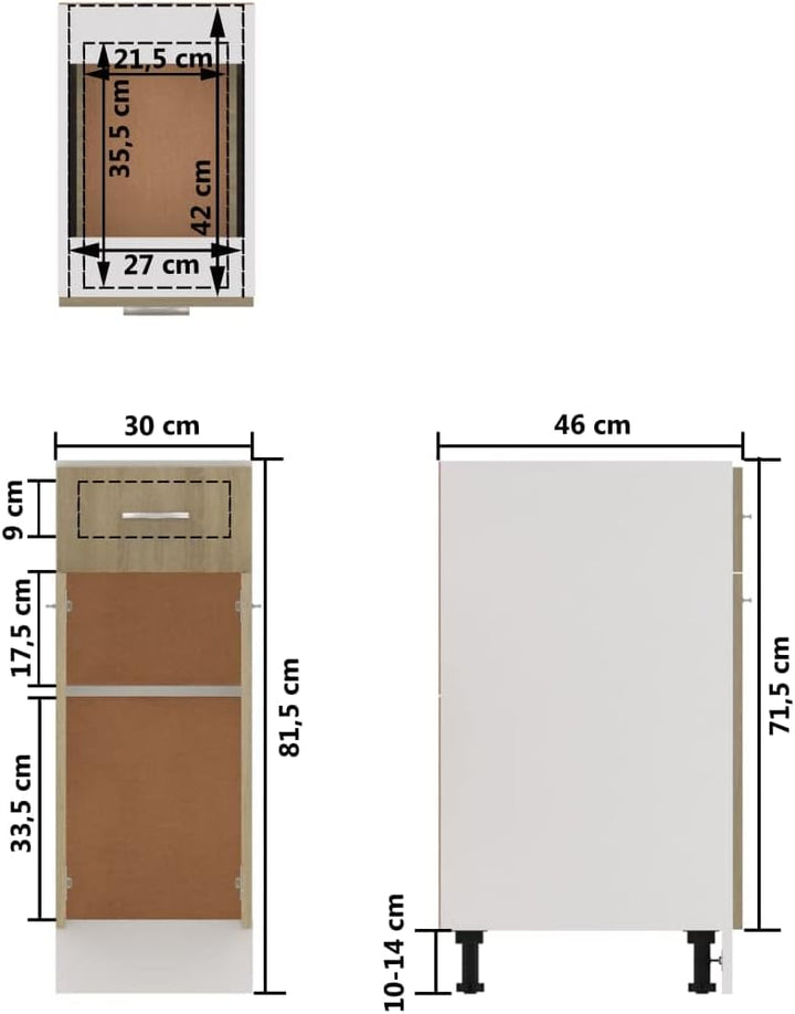 homiuse Schubunterschrank Sonoma-Eiche 30x46x81,5 cm Holz Kommode KüChenschrank Kommode Mit Schublad
