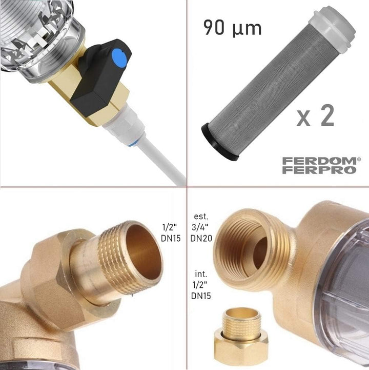 FERDOM FD178 Vorfilter Wasserfilter für Sedimente, Wiederverwendbar. Edelstahlgewebe 90 Mikron +Ein
