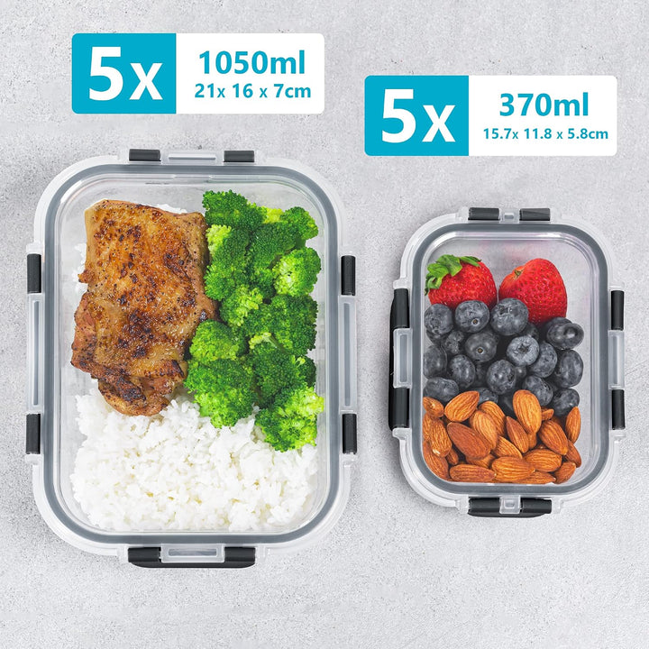 Igluu Meal Prep Glas Lebensmittel Frischhaltedosen 10 Stück, Lebensmittelbehälter Glas mit Schnappve