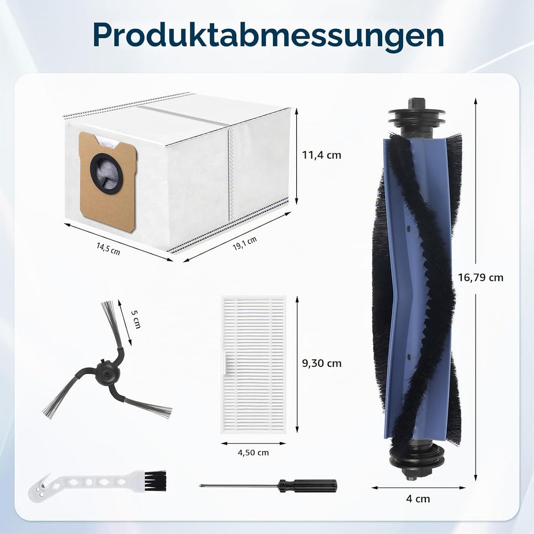 20 Stück Zubehör für Robot Eufy C10, 2 Walzenbürsten, 4 HEPA-Filter, 6 Seitenbürsten, 6 Staubbeutel,
