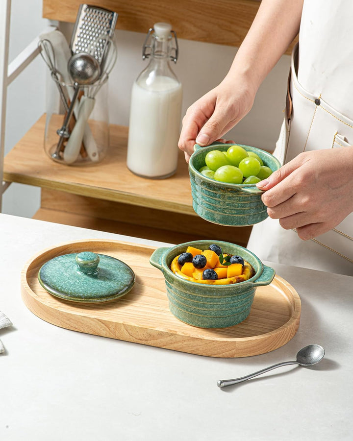 HENXFEN LEAD Mini Cocottes aus Steinzeug, 230ml Auflaufförmchen Souffle Förmchen mit Deckel, 4er-Set