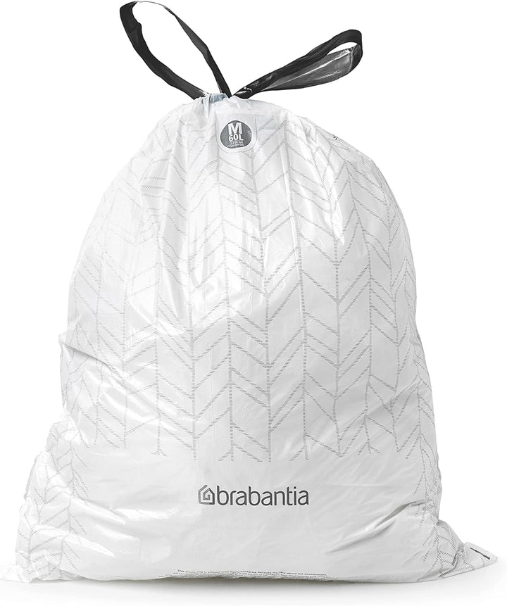 Brabantia Müllbeutel PerfectFit Multipack (Code M - 60L) Extra Starke Müllsäcke mit Zugband, 6 rolle