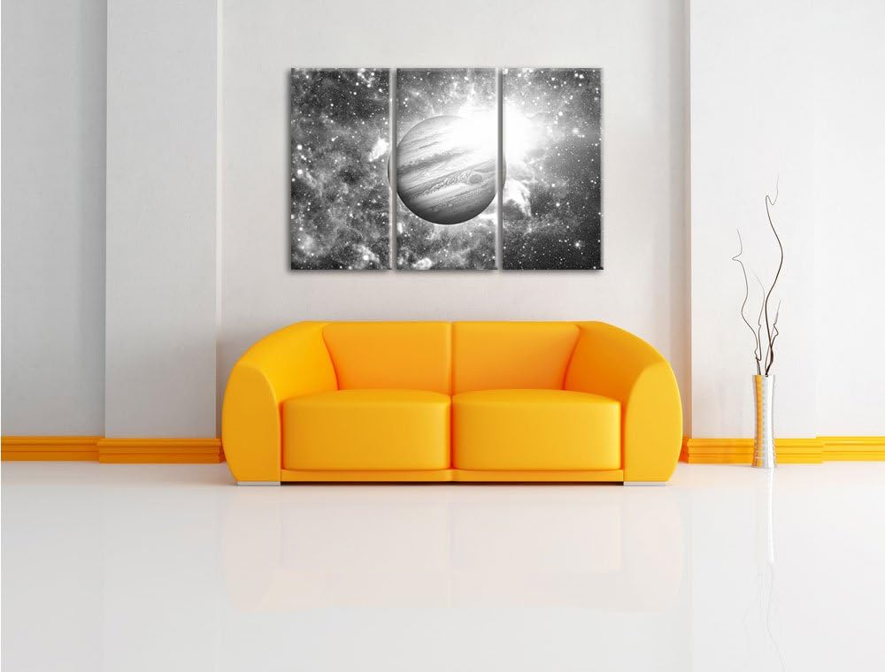 Pixxprint Planet Jupiter im Universum / 3-Teilig/Gesamtmass 120cm Leinwandbild bespannt auf Holzrahm