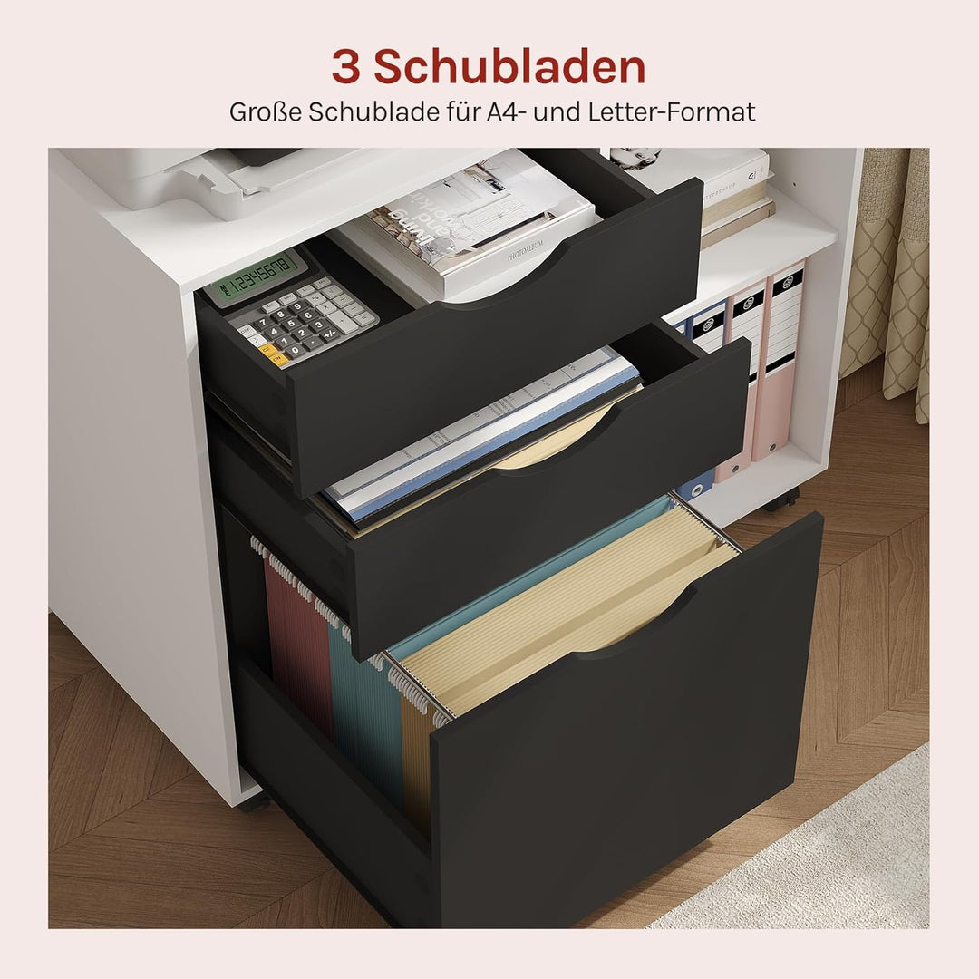 WOLTU Rollcontainer, mobiler Aktenschrank mit 5 Rollen, mit 3 Schubladen, mit verstellbarem Hängereg