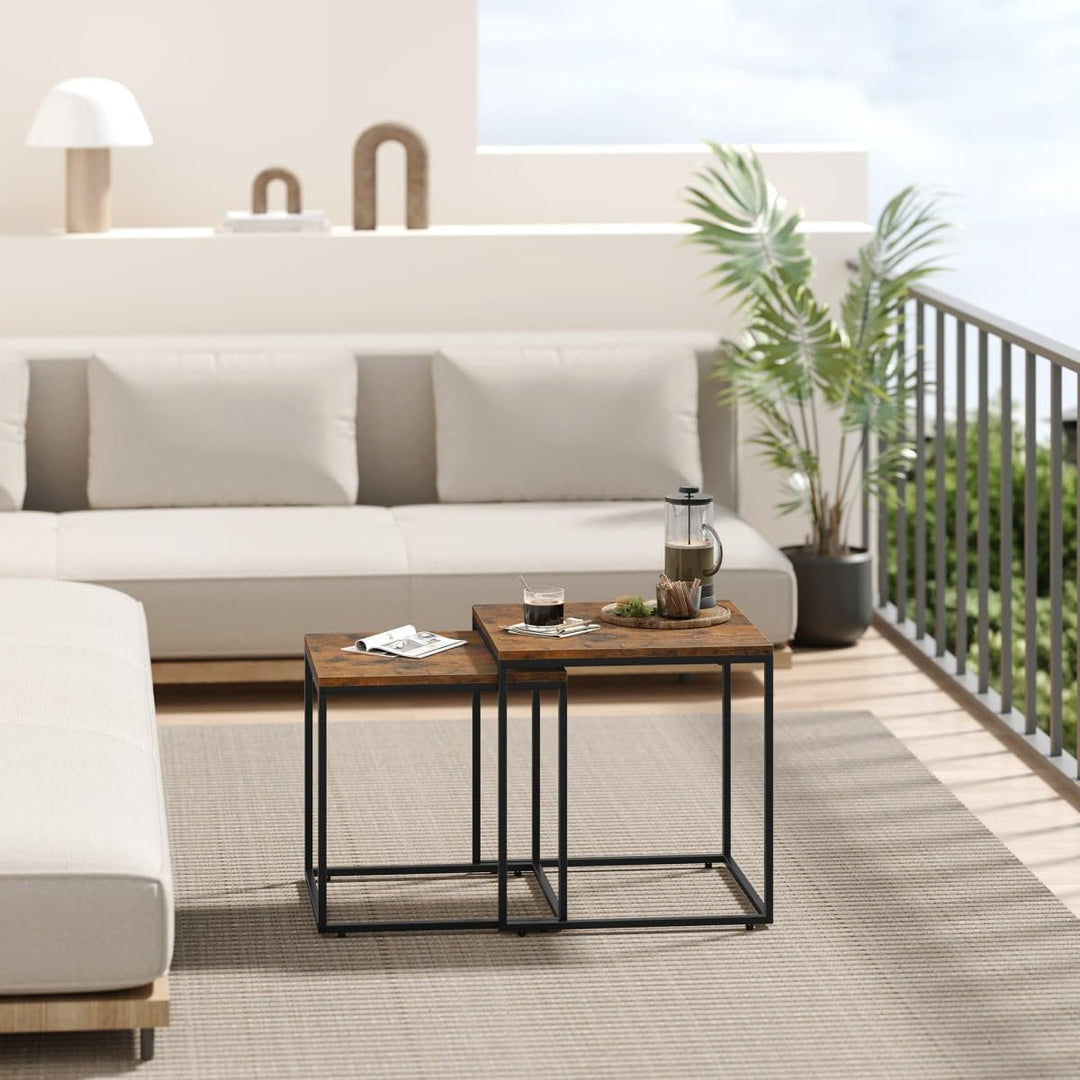 NMK HOME 2er Set Couchtische – Quadratisch – Rustikal Schwarz – Industrial Design – platzsparend Nes