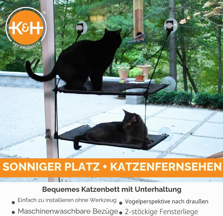 K&H 779092 EZ Easy Window Mount Kitty Sill, am Fenster zu befestigendes Katzenbett mit Zwei Ebenen D
