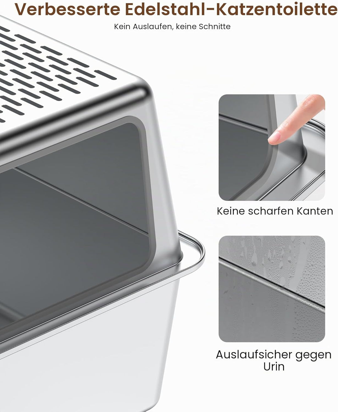 Katzenklo Edelstahl mit Deckel, Geschlossenes Katzentoilette Vollmetall Gross XXL, Katzenklo mit Hoh