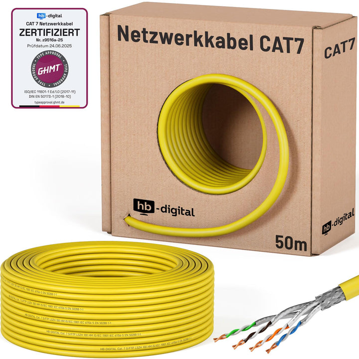 HB-DIGITAL 50m CAT.7 Netzwerkkabel LAN Kabel Verlegekabel AWG 23 Reines Kupfer S/FTP PiMF LSZH Halog