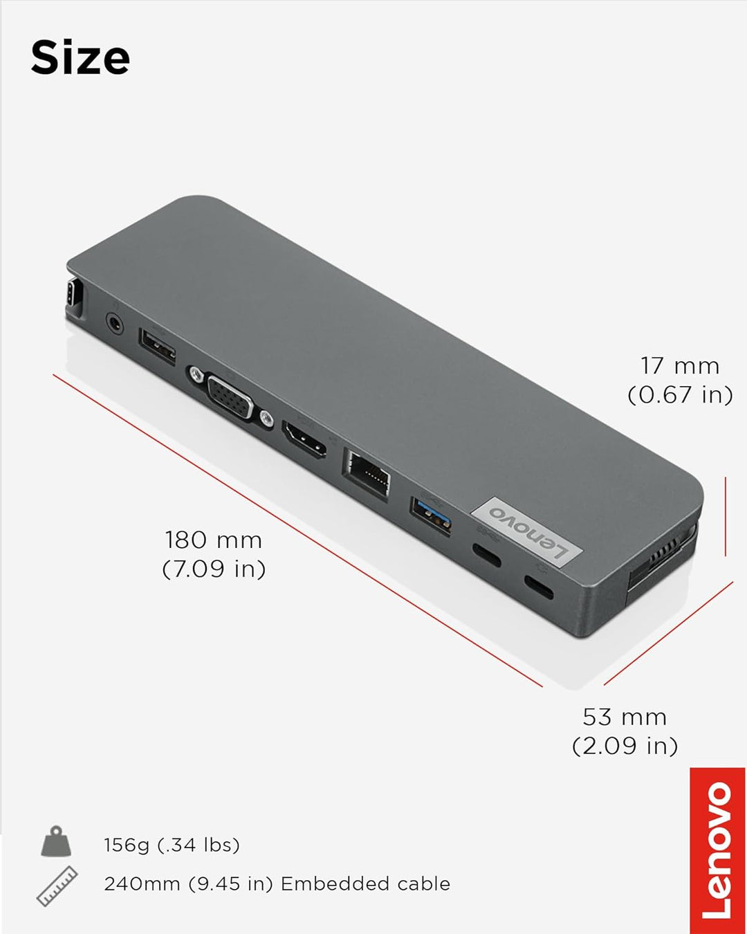 Lenovo USB-C Mini-Dock, 7-in-1 tragbare Dockingstation mit HDMI, VGA, USB-C, USB 3.1, USB 2, 3,5 mm