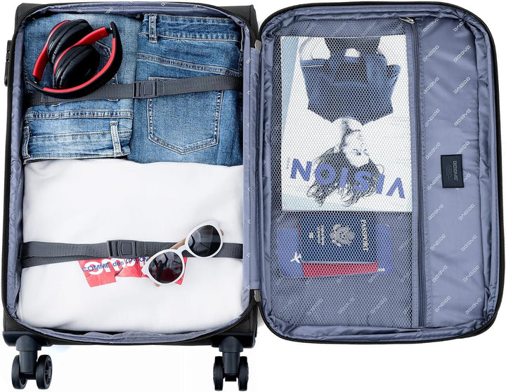 BEIBYE Kofferset Trolley Gepäckset Stoff Dehnungsfuge Koffer Reisekoffer (Schwarz)