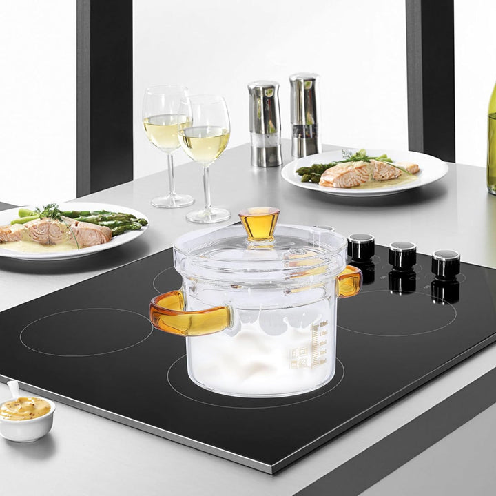 DOITOOL Glas Mit Deckel Und Doppelgriff Hitzebeständiger Kleiner Kochtopf 3.54In Transparenter Suppe