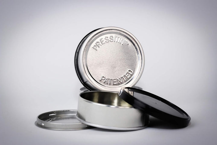 Pressitin 20x Pressitin Self Seal Cans, Tuna Tins 100 ml, Fillable with Black Plastic Lid and Black
