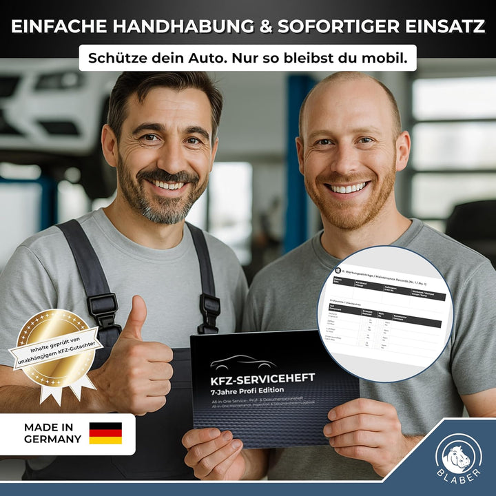 Serviceheft KFZ [All-in-One] – Universelles Scheckheft Auto für PKW – 7-Jahre Profi Edition inkl. Wa