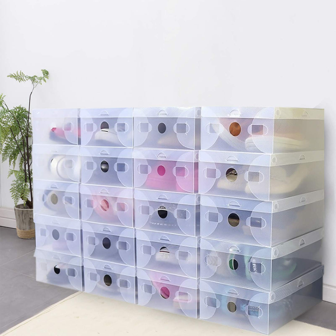 Schuhboxen 20 Stück Schuhboxen Stapelbar Transparent Schuhorganizer PP Schuhbox mit Runde Belüftungs