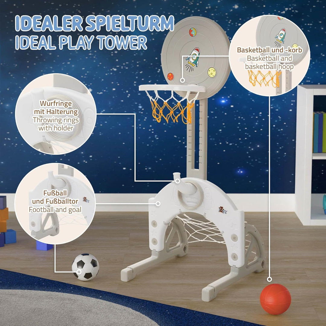 Joyz Kinder Basketballkorb Set, 3-in-1 Basketballständer höhenverstellbar mit Basketballkorb, Fussba