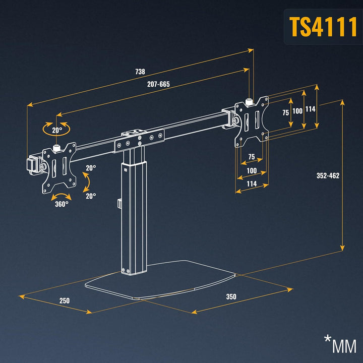 RICOO Monitor Halterung Tisch Gasdruckfeder für 17-34 Zoll, VESA Tischhalterung, Monitorarm TS4111,