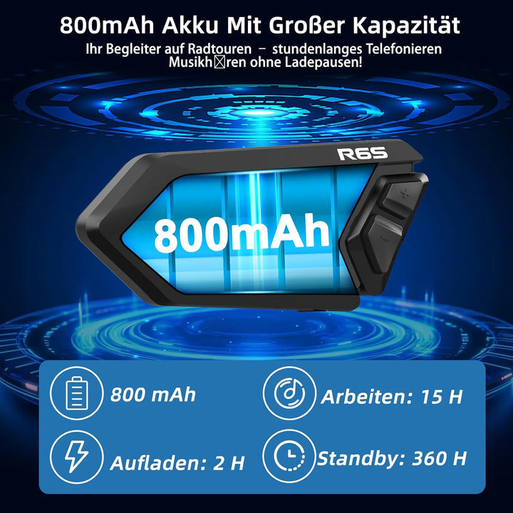R6S Motorrad Headset Bis zu 6 Motorräder anschliessbarr 1200M Wireless Kommunikationssystem für 2 Pe