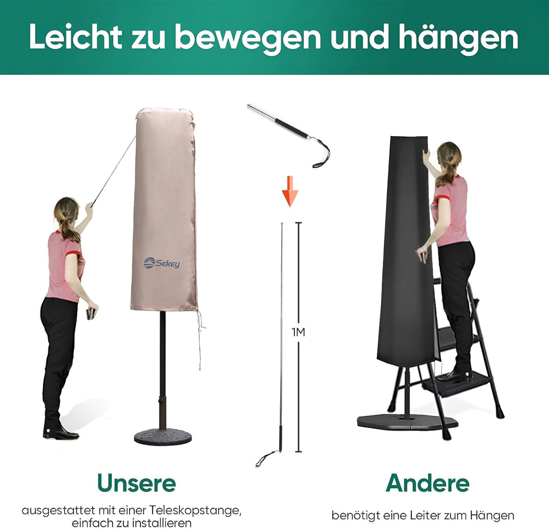 Sekey Doppelsonnenschirm Schutzhülle | Abdeckhauben für Sonnenschirm | 165×50/62 cm – Extrabreite Ab