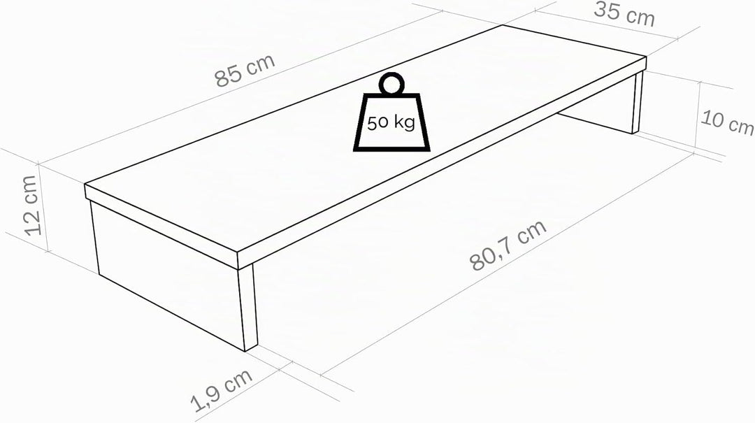 Henor TV-Ständer aus FSC® Holz, TV-Bildschirmerhöhung, 85 x 35 x 12 cm, Tragkraft 50 kg, Weiss 85x35