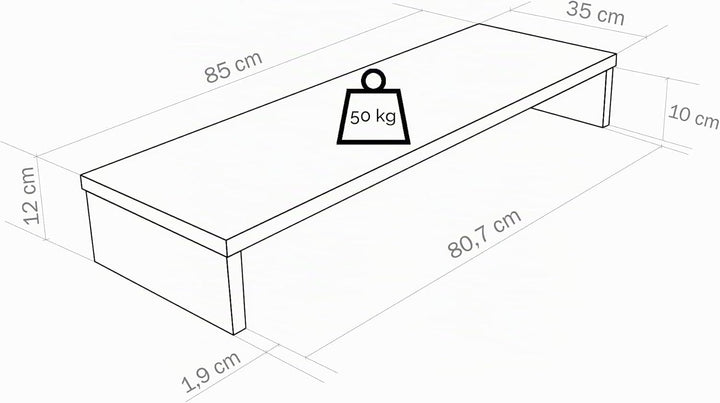 Henor TV-Ständer aus FSC® Holz, TV-Bildschirmerhöhung, 85 x 35 x 12 cm, Tragkraft 50 kg, Weiss 85x35