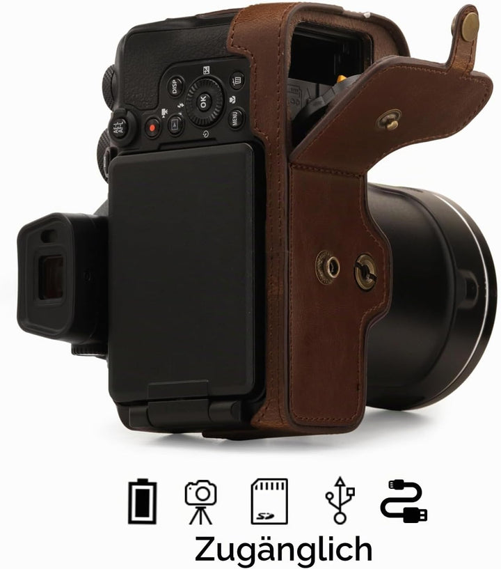 MegaGear Schutzhülle aus Kunstleder kompatibel mit Nikon Coolpix P950 - Dunkelbraun, MG1879, Dunkelb
