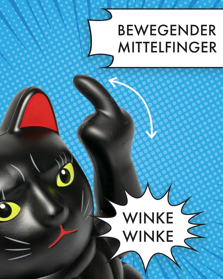 ANGRY CAT - Winkekatze Lucky CAT - Lustige winkende Katze - japanische Winkkatze mit Stinkefinger -
