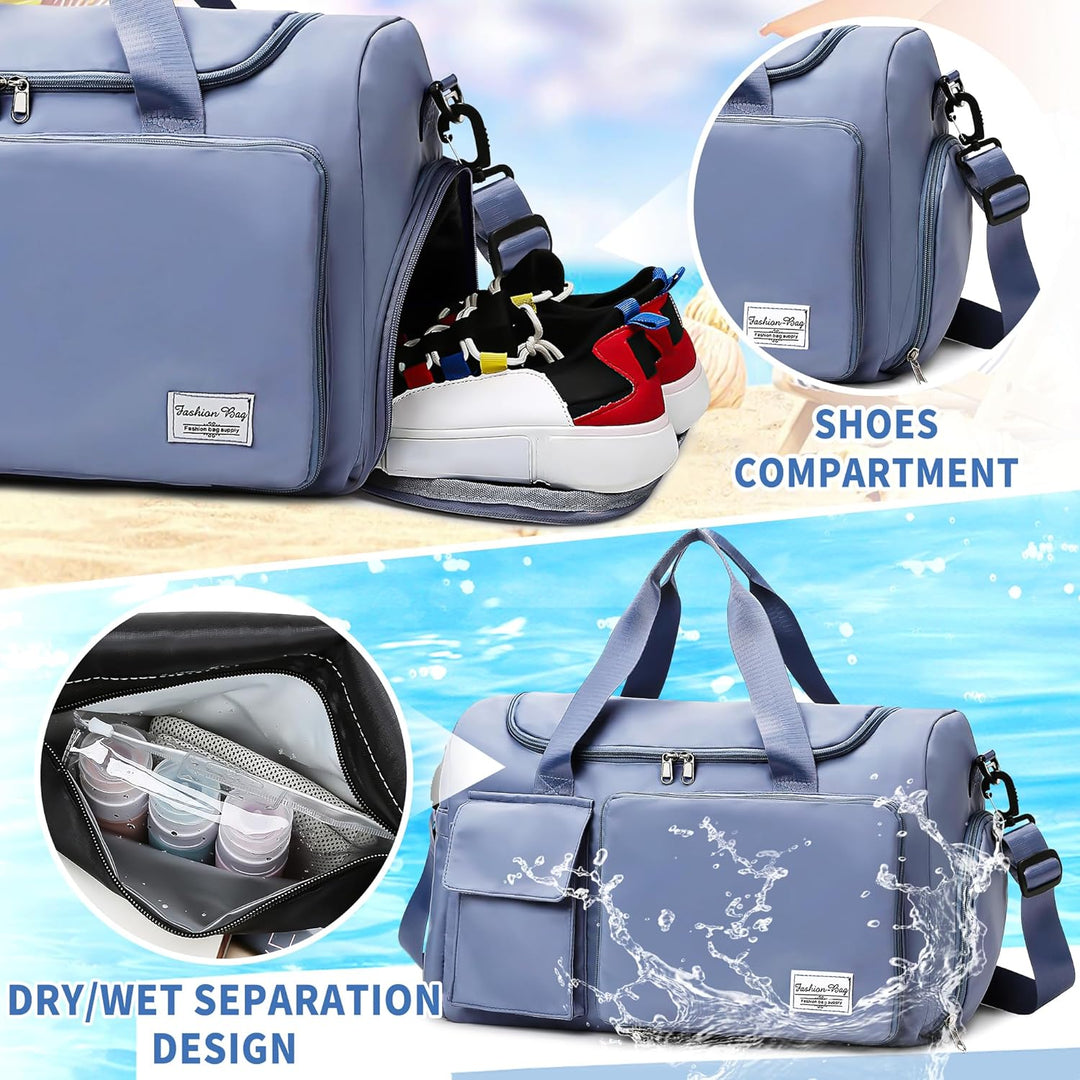 Sporttasche Herren Reisetasche mit Schuhfach und Nassfach Gross Gym Bag Faltbar Schwimmtasche Wasser
