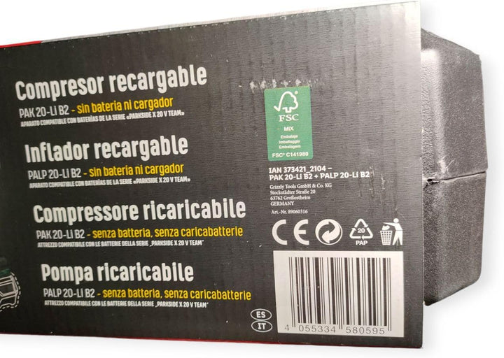 PARKSIDE Akku-Kompressor PAK 20-Li B2/ Luftpumpe PALP 20-LI B2 X-20-V Team Serie (ohne