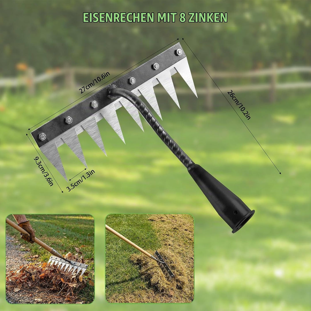 Gartenrechen,8 Teeth rechen,Mehrzweck Garten Unkraut Werkzeug,Gartenrechen aus Metall, Eisenrechen f