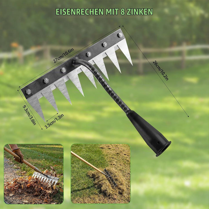 Gartenrechen,8 Teeth rechen,Mehrzweck Garten Unkraut Werkzeug,Gartenrechen aus Metall, Eisenrechen f