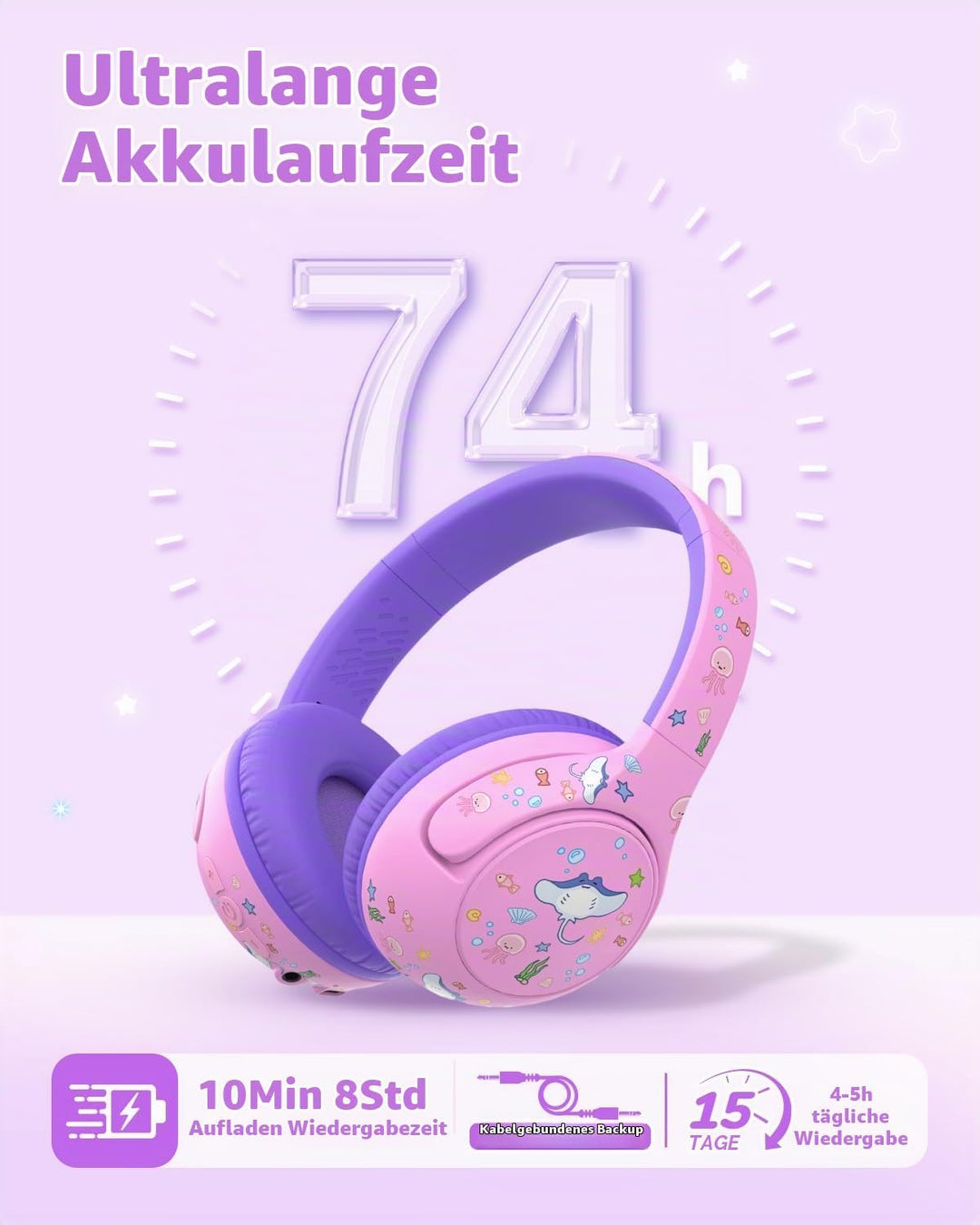 iClever Bluetooth Kopfhörer Kinder, 2+ Jahre alt CPC-Zertifiziert, 75/80dBA Sichere Begrenzte Lautst