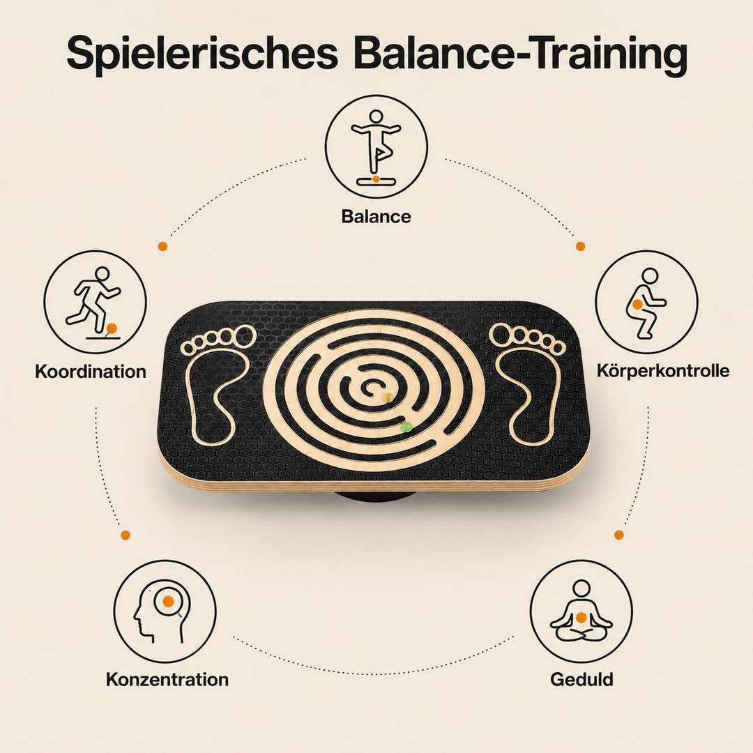 Balance Board Holz mit Labyrinth | Balancierbrett für Kinder, Gleichgewichtstrainer für Fitness, The