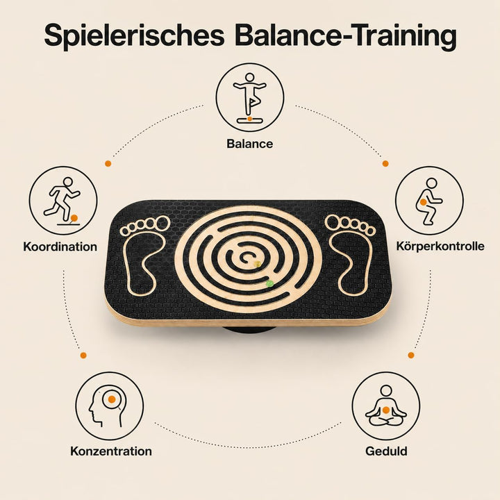 Balance Board Holz mit Labyrinth | Balancierbrett für Kinder, Gleichgewichtstrainer für Fitness, The