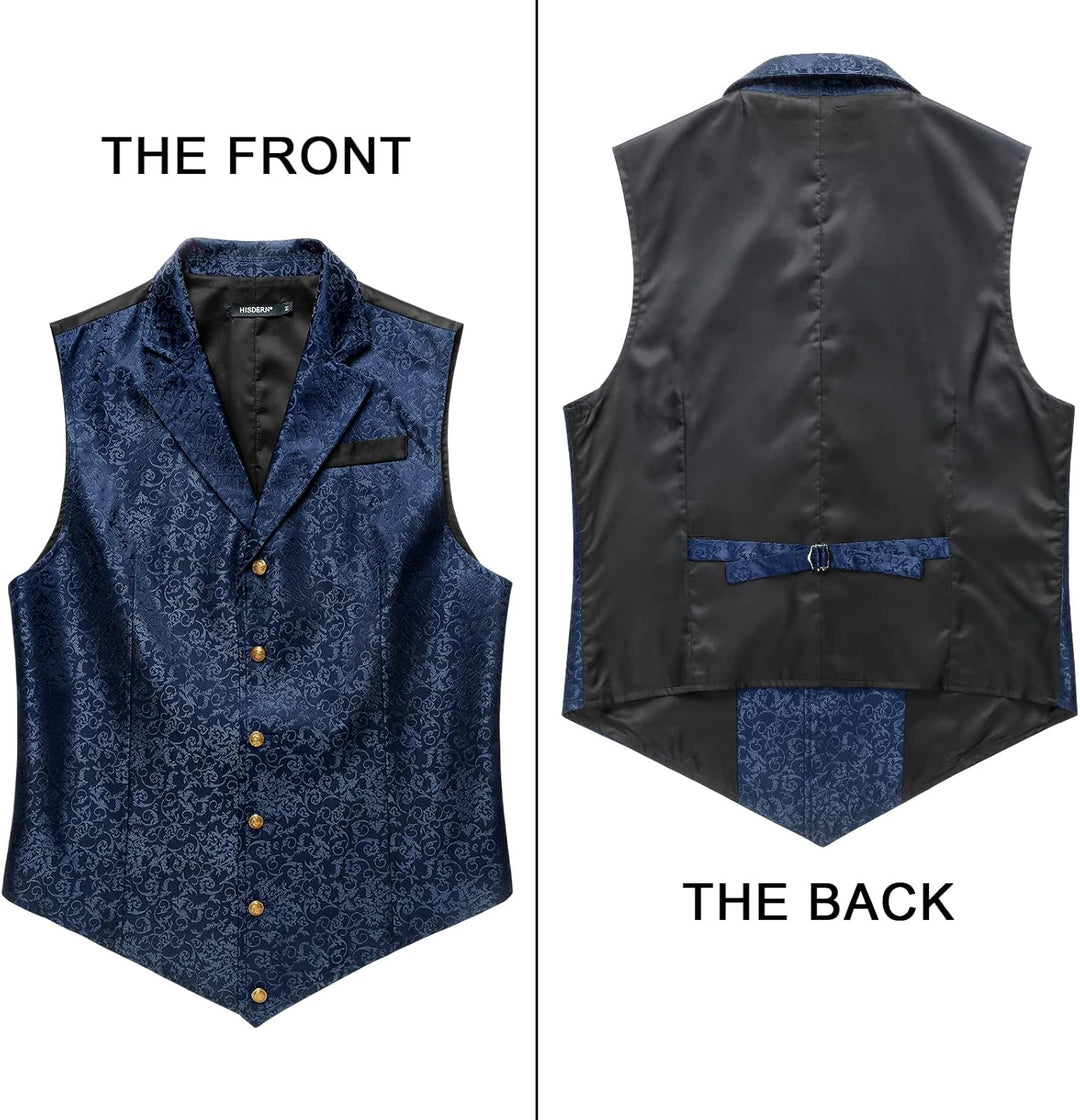 HISDERN Herren Paisley Weste Formelle Hochzeit Party Gothic Steampunk Revers Weste für Herren L Navy