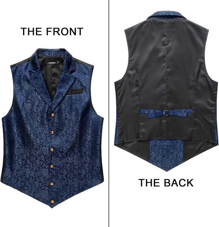 HISDERN Herren Paisley Weste Formelle Hochzeit Party Gothic Steampunk Revers Weste für Herren L Navy